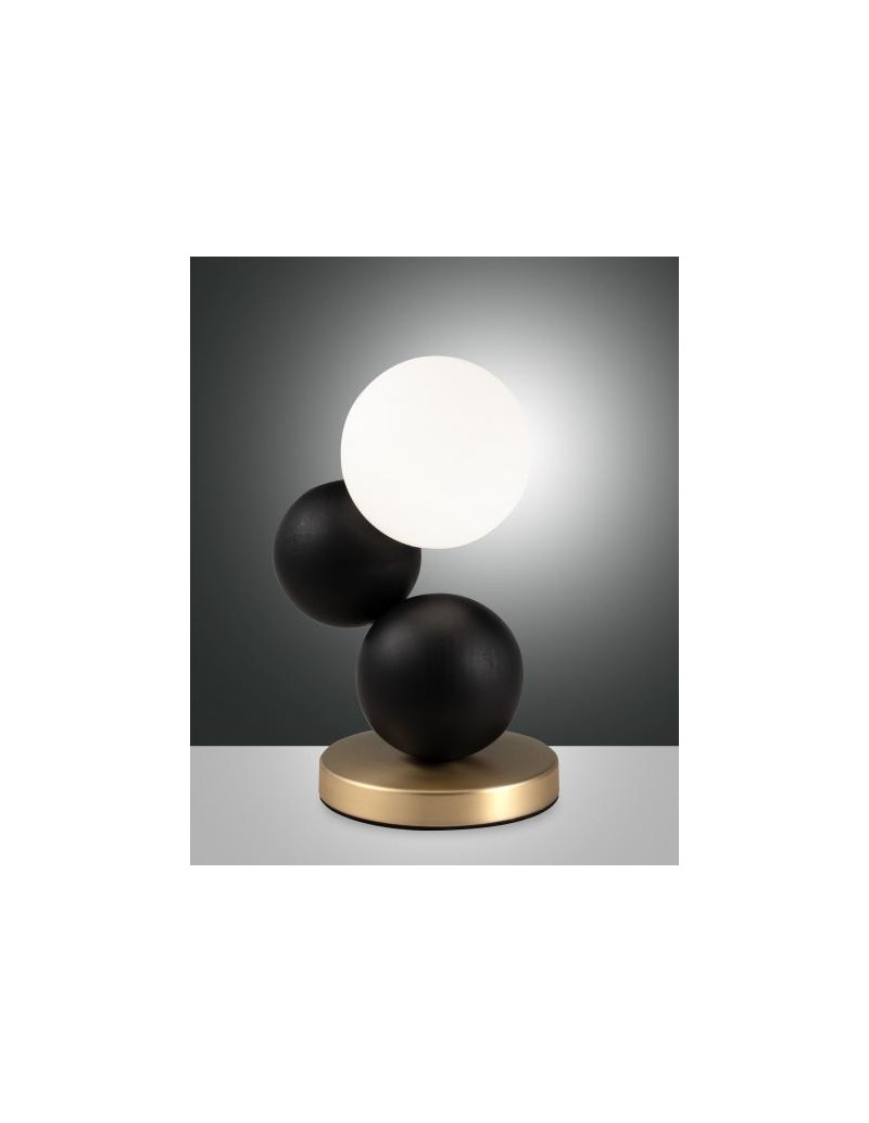 Lumetto Micky in metallo, legno e vetro soffiato nero, dimmer touch, G9 | Fabas Luce -FABAS LUCE