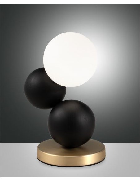 Lumetto Micky in metallo, legno e vetro soffiato nero, dimmer touch, G9 | Fabas Luce -FABAS LUCE
