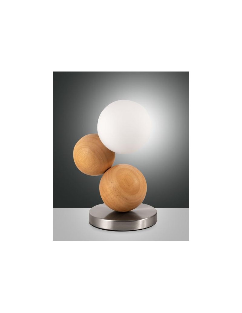 Lumetto Micky in metallo, legno quercia e vetro soffiato, G9, touch dimmer | Fabas Luce -FABAS LUCE