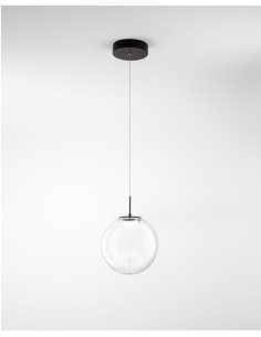 Lampada a sospensione LED Ariel goccia in vetro trasparente e nero, 14 W | Fabas Luce -FABAS LUCE
