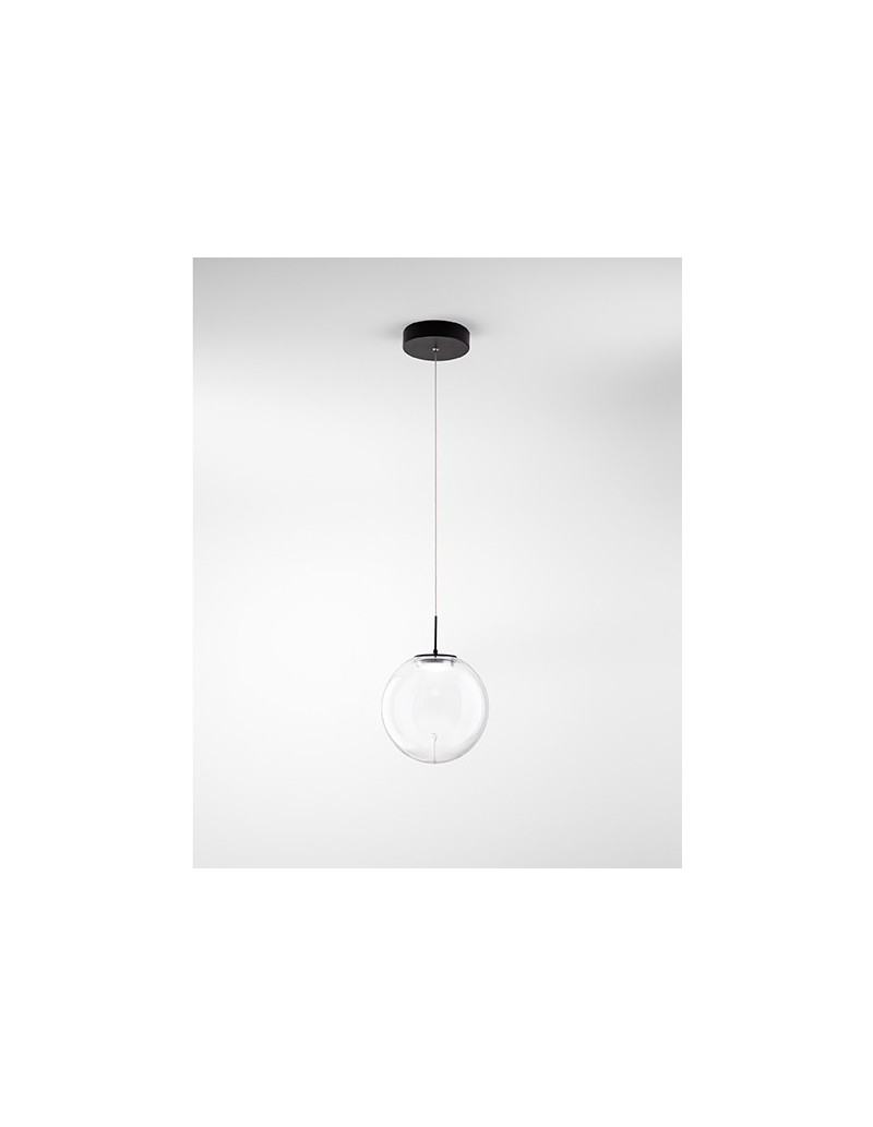 Lampada a sospensione LED Ariel goccia in vetro trasparente e nero, 14 W | Fabas Luce -FABAS LUCE
