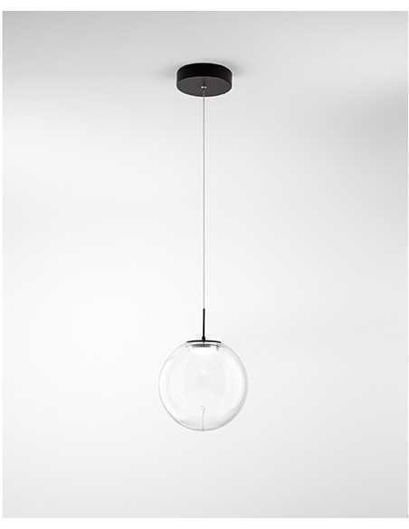 Lampada a sospensione LED Ariel goccia in vetro trasparente e nero, 14 W | Fabas Luce -FABAS LUCE