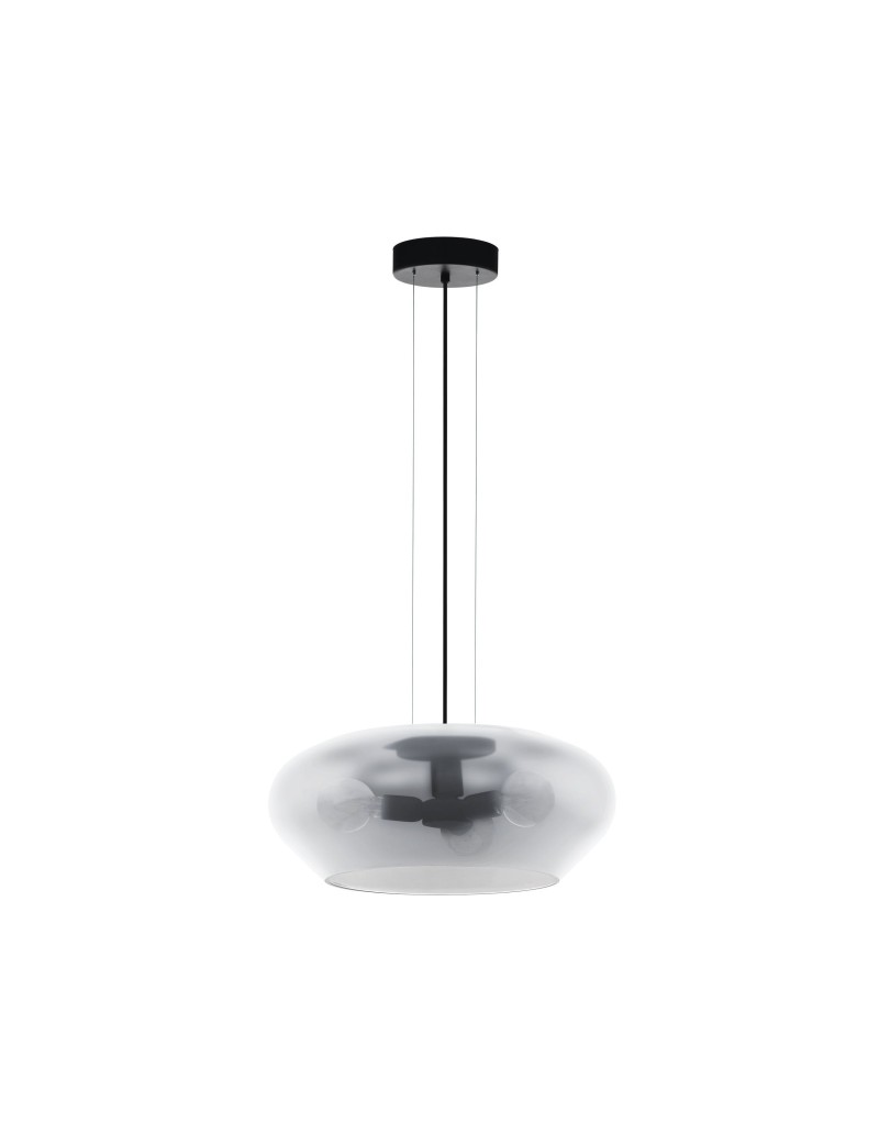 Lampada a sospensione Priorat 3 luci Ø 50 in vetro fumé e nero opaco, E27 | Eglo -EGLO