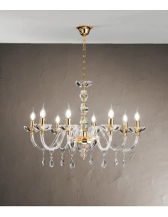 Lampadario Brigida a 8 luci in cristallo e vetro soffiato, montatura oro, Ø 85 cm | Ondaluce -ONDALUCE