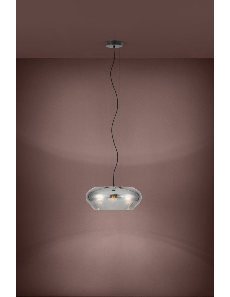 Lampada a sospensione Priorat 3 luci Ø 50 in vetro fumé e nero opaco, E27 | Eglo -EGLO