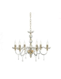 Lampadario Brigida a 6 luci in cristallo e vetro con montatura oro, Ø 70 cm | Ondaluce -ONDALUCE