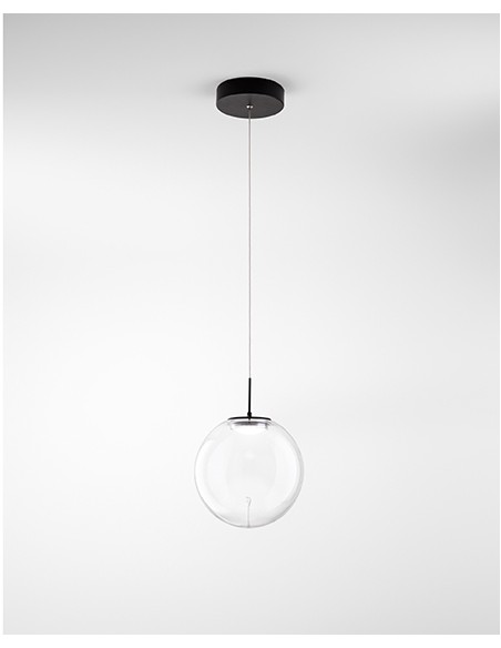 Lampada a sospensione LED Ariel goccia in vetro trasparente e nero, 14 W | Fabas Luce -FABAS LUCE