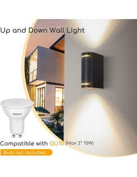 Applique interno/esterno in alluminio nero a 2 fasci, 2 GU10, impermeabile | Aigostar -AIGOSTAR