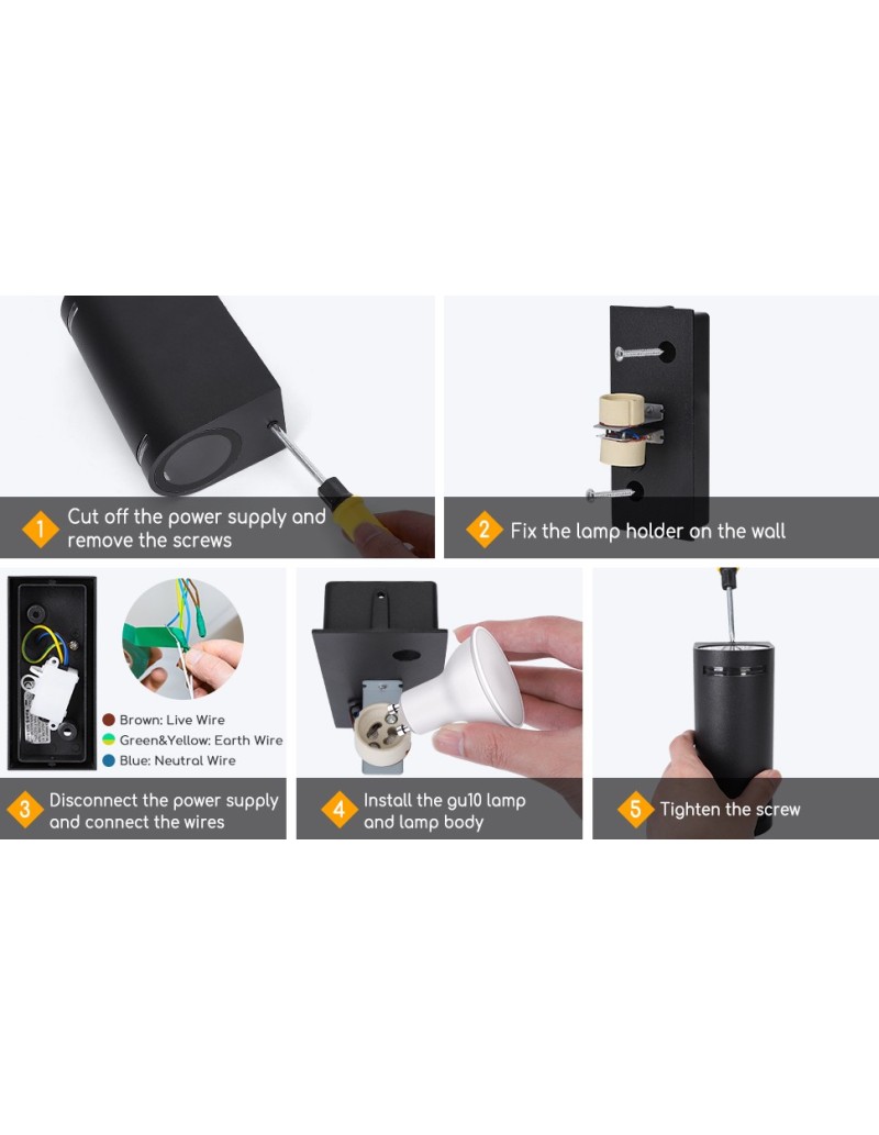 Applique interno/esterno in alluminio nero a 2 fasci, 2 GU10, impermeabile | Aigostar -AIGOSTAR