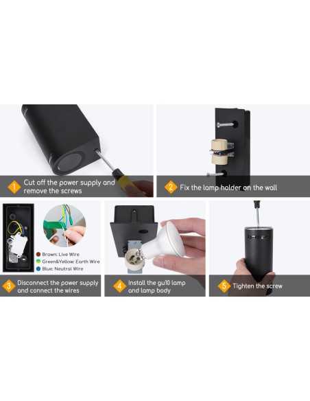 Applique interno/esterno in alluminio nero a 2 fasci, 2 GU10, impermeabile | Aigostar -AIGOSTAR