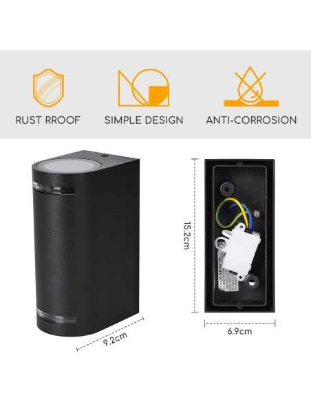 Applique interno/esterno in alluminio nero a 2 fasci, 2 GU10, impermeabile | Aigostar -AIGOSTAR
