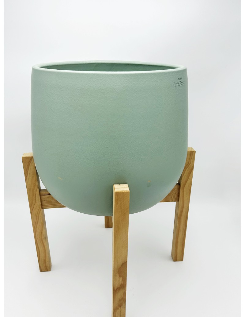 Cachepot in ceramica verde su base in legno naturale, H 47 cm | Petite Fantasie -PETITE FANTASIE