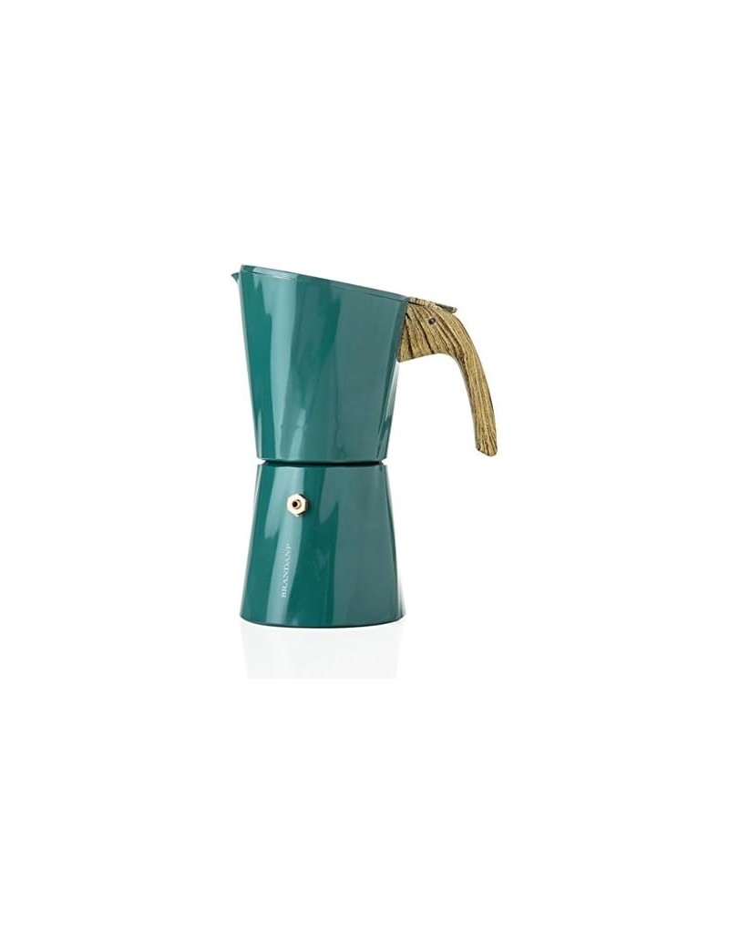 Caffettiera stilizzata petrolio con manico in legno, 4 tazze | Brandani -BRANDANI