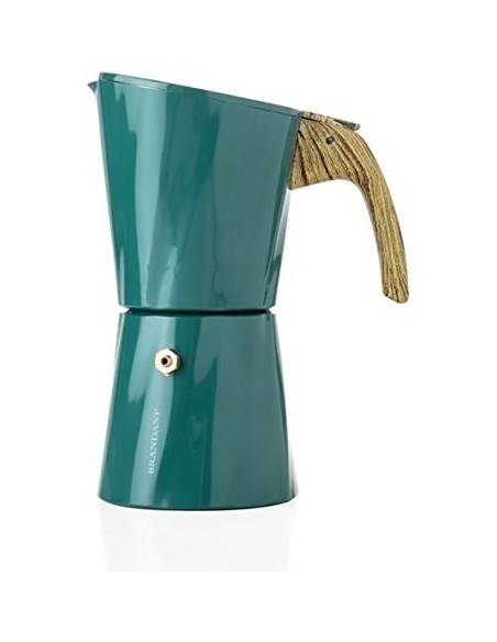 Caffettiera stilizzata petrolio con manico in legno, 4 tazze | Brandani -BRANDANI