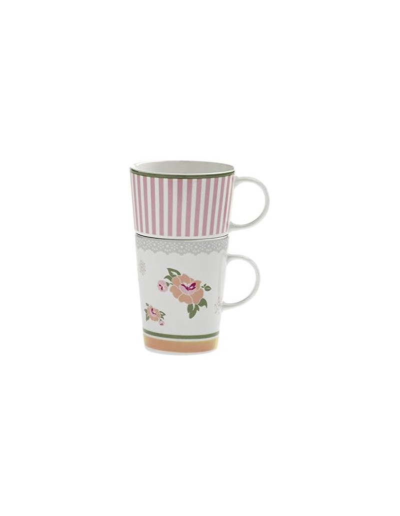 Peonia doppia tazza in new bone china, shabby rosa | Brandani -BRANDANI