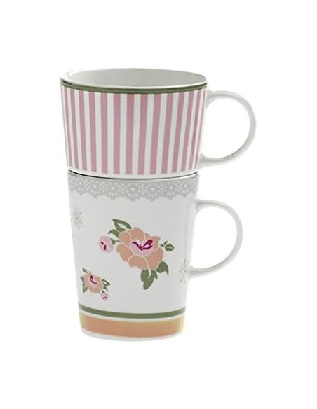 Peonia doppia tazza in new bone china, shabby rosa | Brandani -BRANDANI